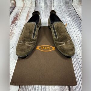 TODS Vintage Olive Green Slip-on Sneakers with Rubber Sole Made in Italy Size 9